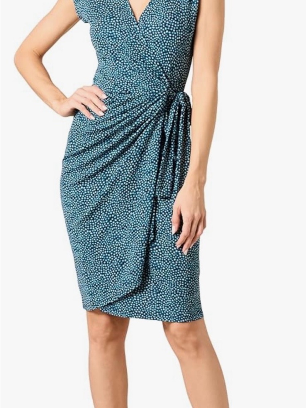 Amazon Essentials Teal Blue Polka Dot Wrap Midi Dress